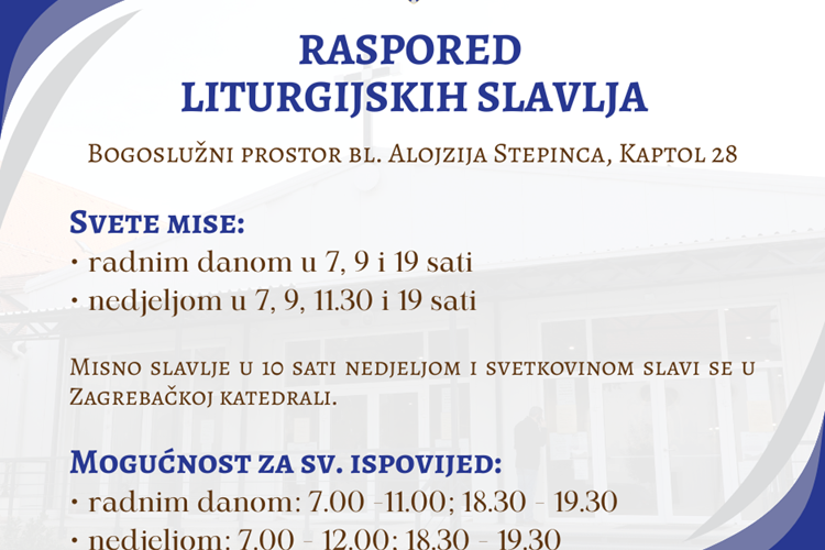 Raspored bogoslužja po ljetnom računanju vremena